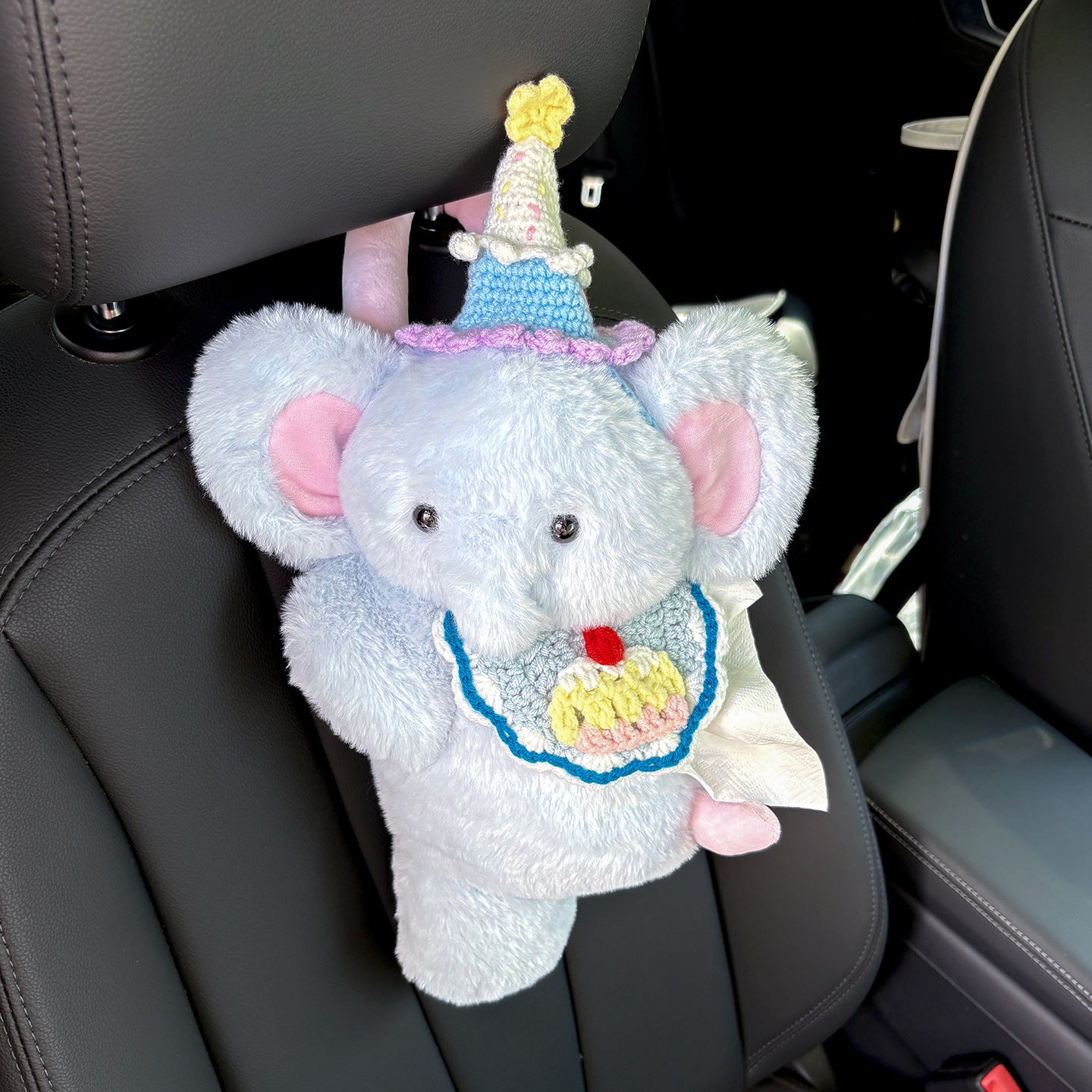 Cute Blue Elephant Car Tissue Box – Plush Hanging Tissue Holder for Car Seat Back