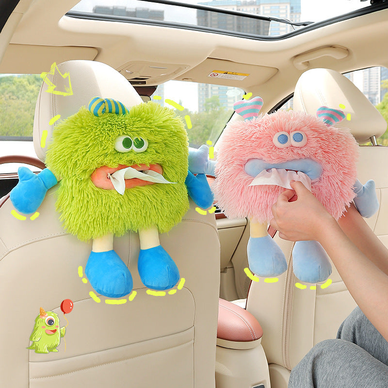 Cute Monster Plush Car Tissue Box – Creative Cartoon Tissue Holder for Car, Office, or Home