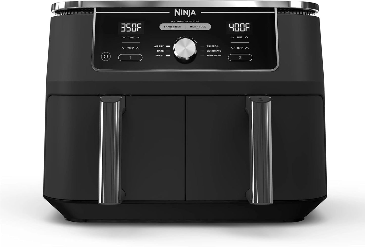 Ninja DZ201 Foodi 8 Quart 6-in-1 DualZone 2-Basket Air Fryer with 2 Independent Frying Baskets, Match Cook & Smart Finish to Roast, Broil, Dehydrate & More for Quick, Easy Meals, Grey