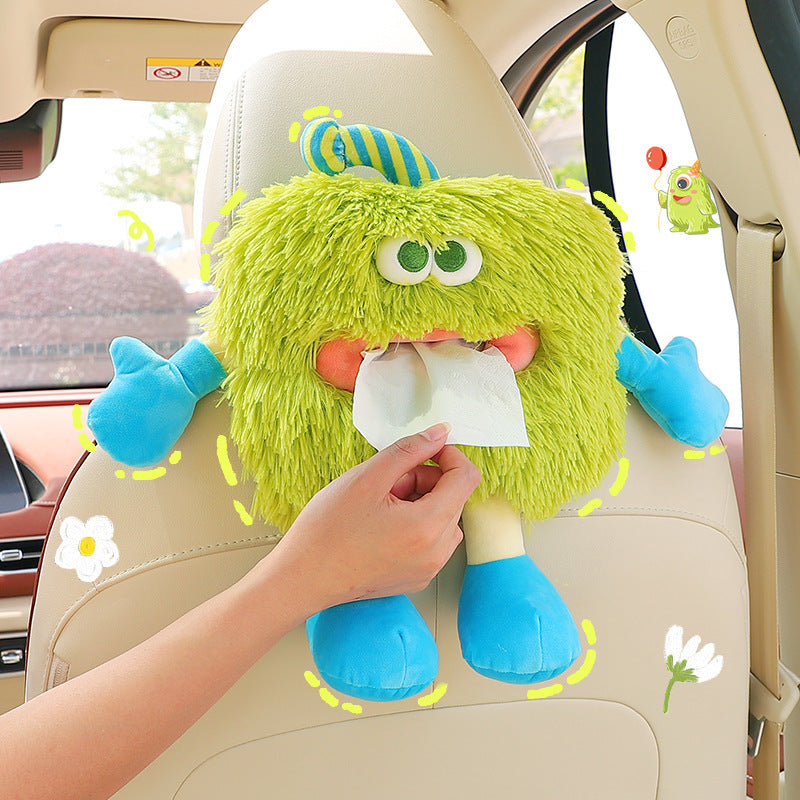 Cute Monster Plush Car Tissue Box – Creative Cartoon Tissue Holder for Car, Office, or Home