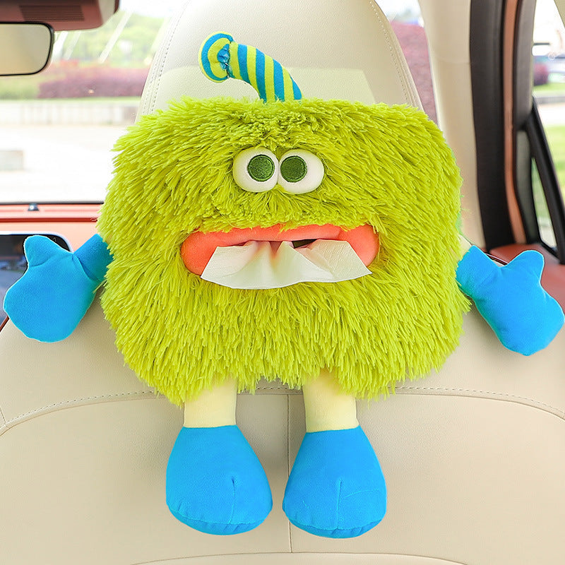Cute Monster Plush Car Tissue Box – Creative Cartoon Tissue Holder for Car, Office, or Home