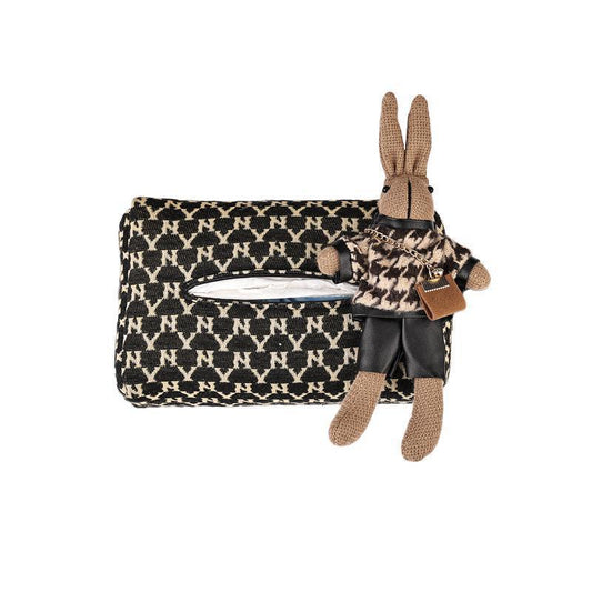 Fashion Plaid Bunny Car Tissue Box – Stylish Decorative Tissue Holder for Car, Office, or Home