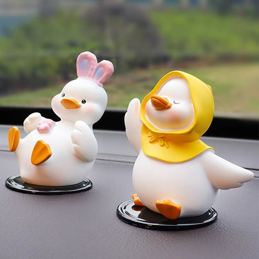 Cute Duck Car Dashboard Ornaments – Creative Resin Figurine Set for Car Interior Decoration