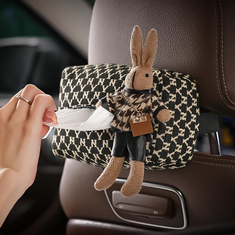 Fashion Plaid Bunny Car Tissue Box – Stylish Decorative Tissue Holder for Car, Office, or Home