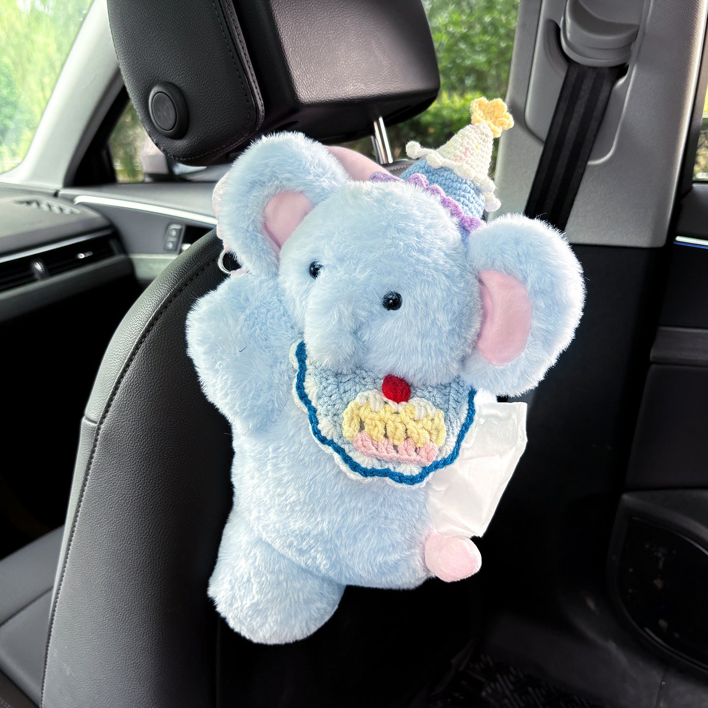 Cute Blue Elephant Car Tissue Box – Plush Hanging Tissue Holder for Car Seat Back