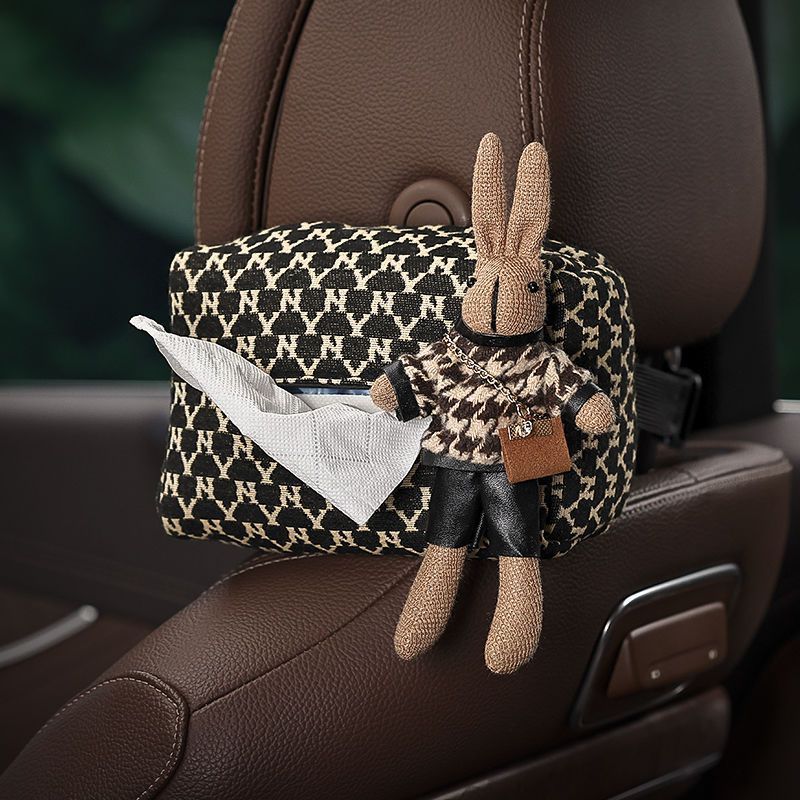 Fashion Plaid Bunny Car Tissue Box – Stylish Decorative Tissue Holder for Car, Office, or Home